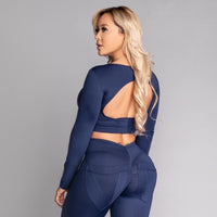 Deep Blue Long Sleeve Cropped Top (Light Supplex)