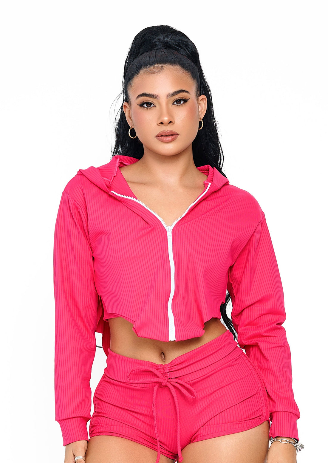 Pink Ribbed Hoodie