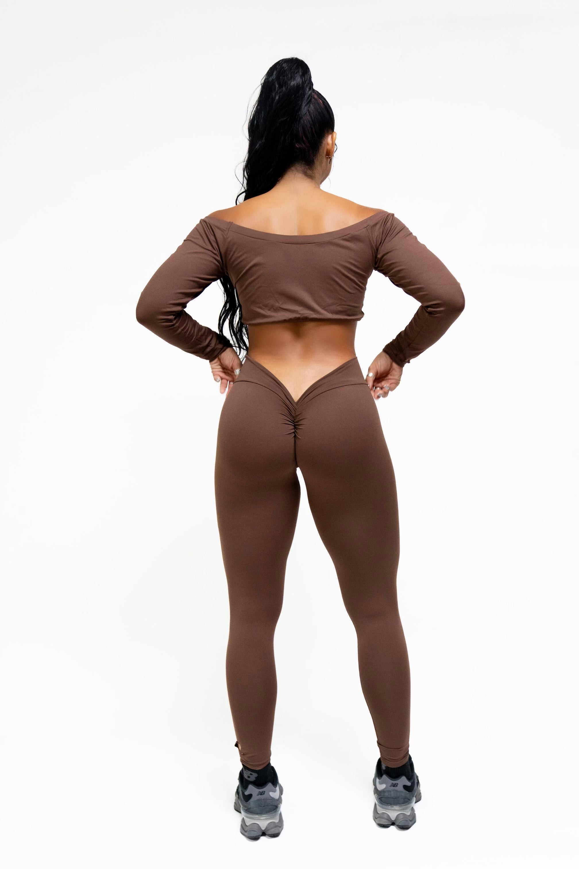 Giu Brown V-Back Leggings | Light Supplex