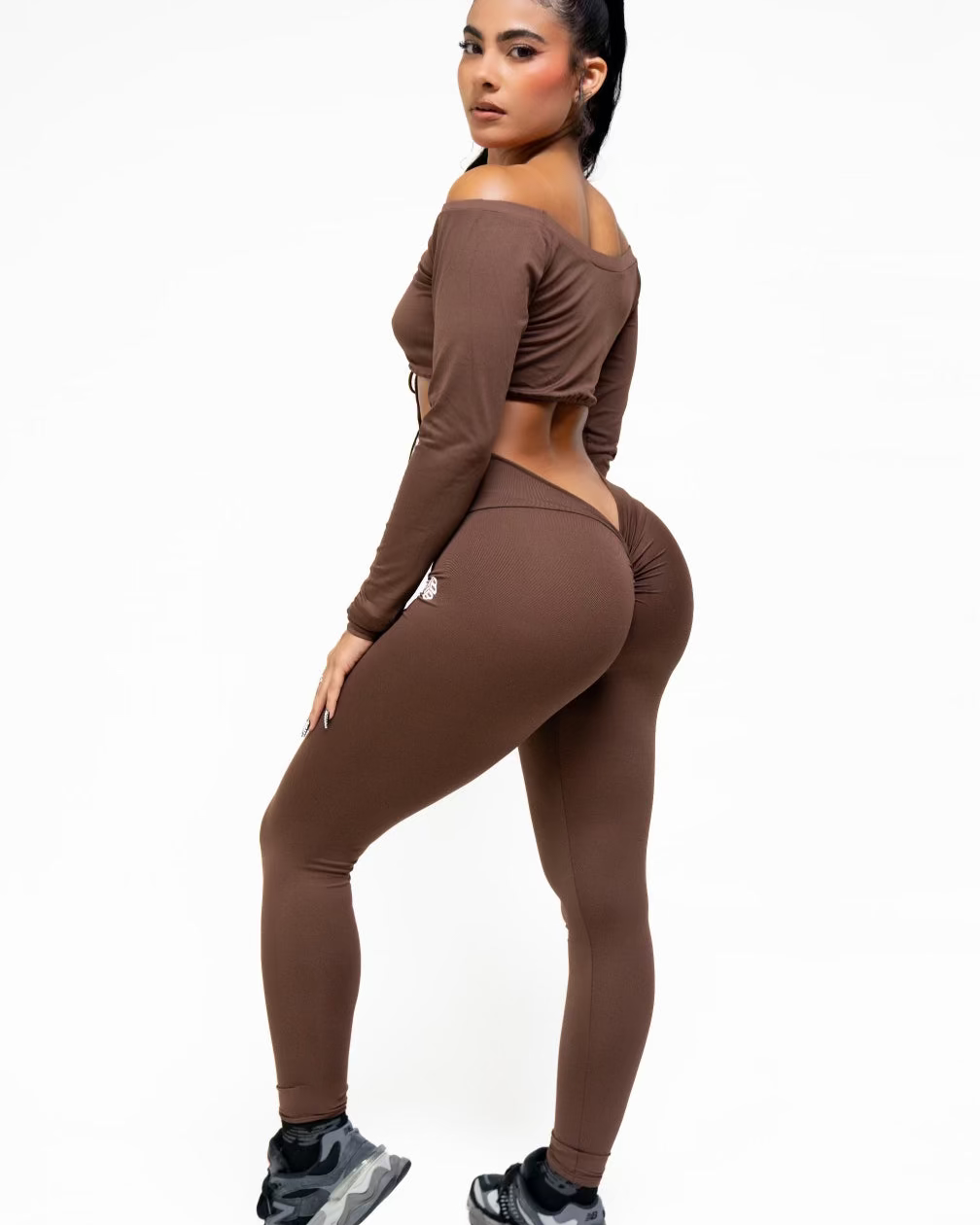Giu Brown V-Back Leggings | Light Supplex