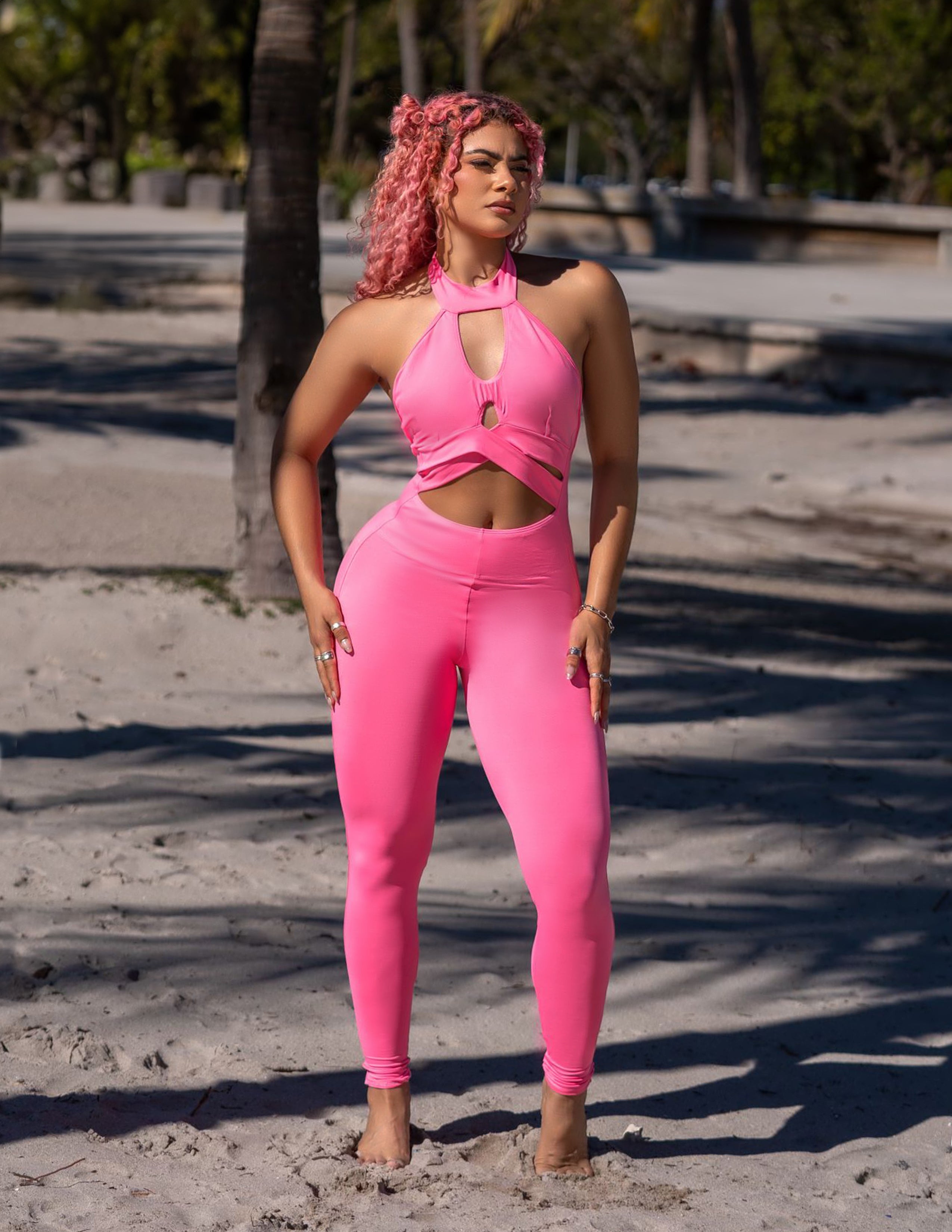 Pink Ripped Butt Scrunchy | Bodysuit Light Supplex