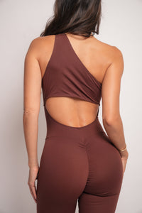 Brown One-Shoulder Bodysuit | Light Supplex