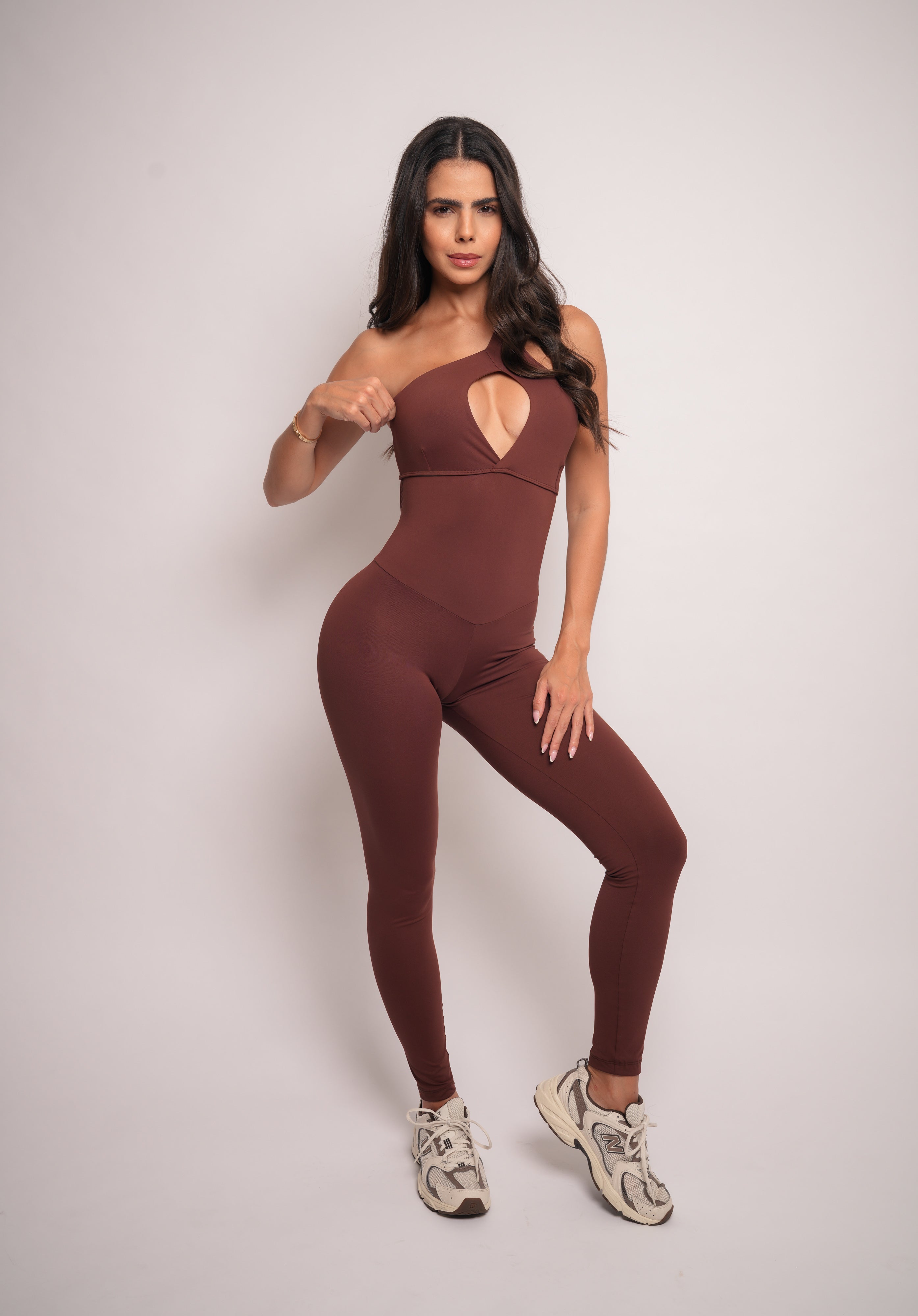 Brown One-Shoulder Bodysuit