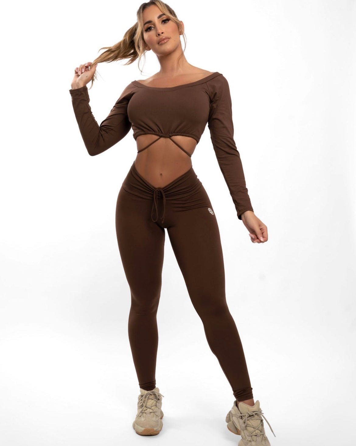 Giu Brown Scrunch Front Leggings | Light Supplex