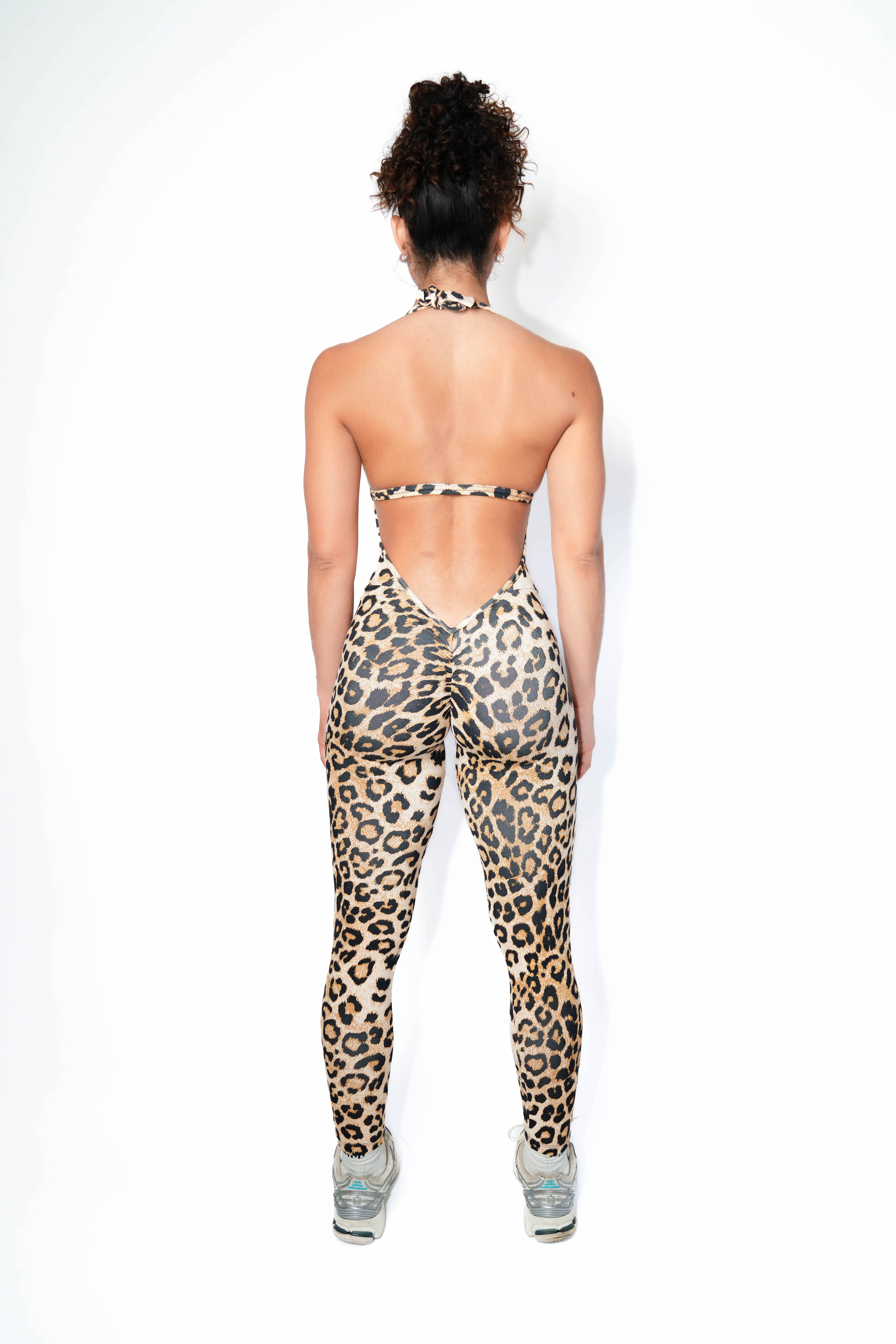 Leopard Tigre Print Backless Bodysuit | Sculpting Activewear