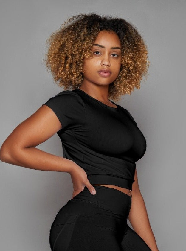 Midnight Short Sleeved Cropped Top (Light Supplex)