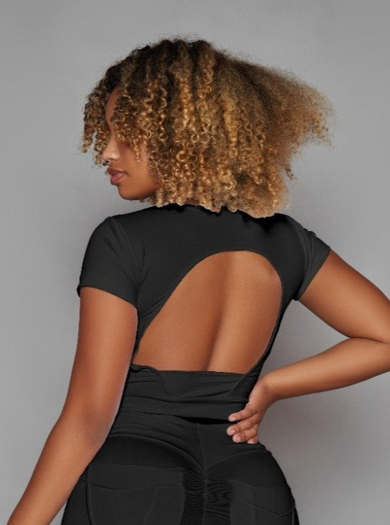 Midnight Short Sleeved Cropped Top (Light Supplex)