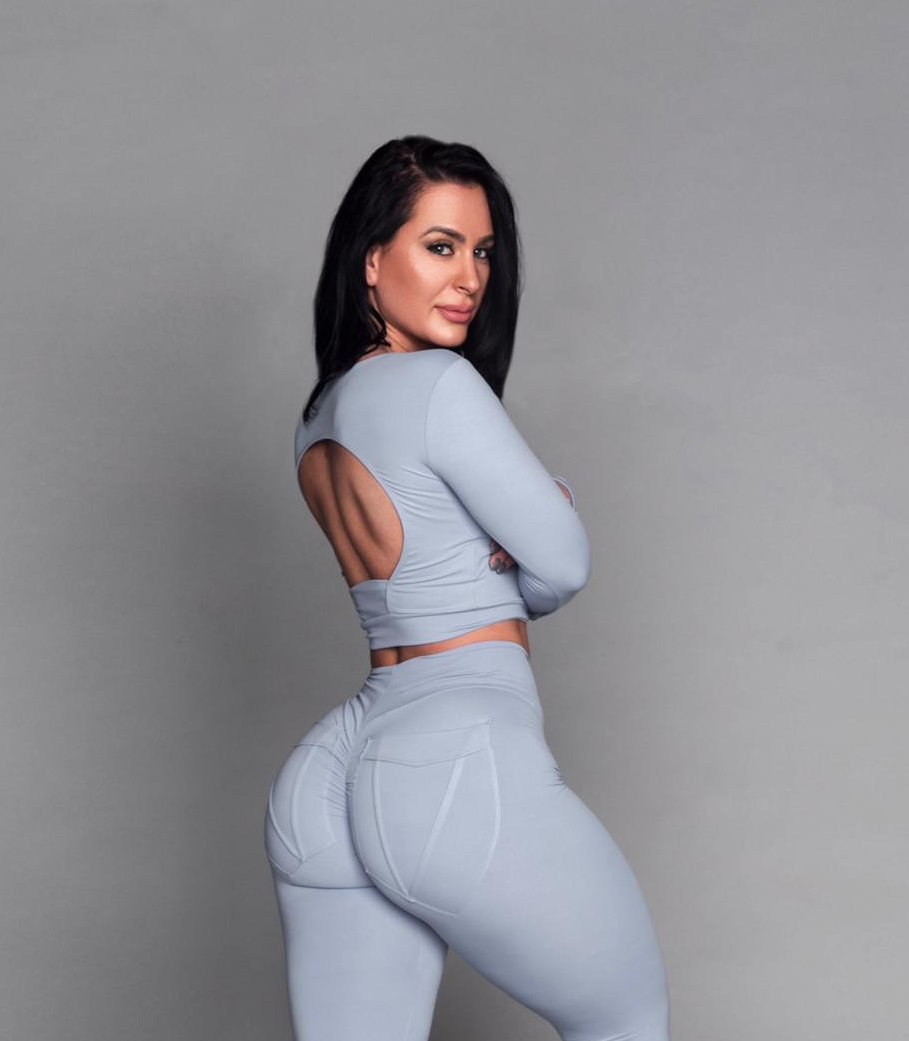 Blue Clouds Long Sleeve Cropped Fitness Top
