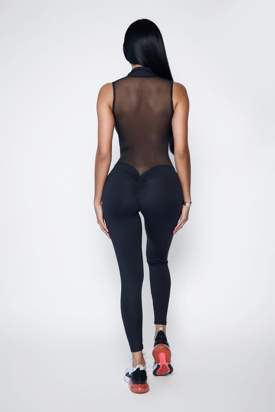 Black Mesh Zipper Bodysuit