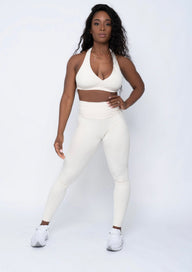 Cream Ribbed Style Leggings (Light Supplex)