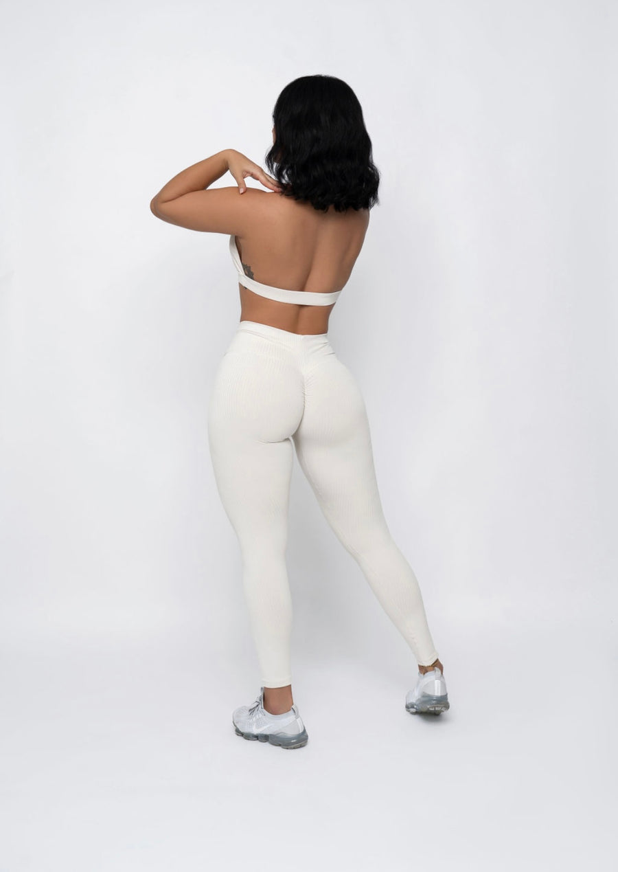 Cream Ribbed Style Leggings (Light Supplex)