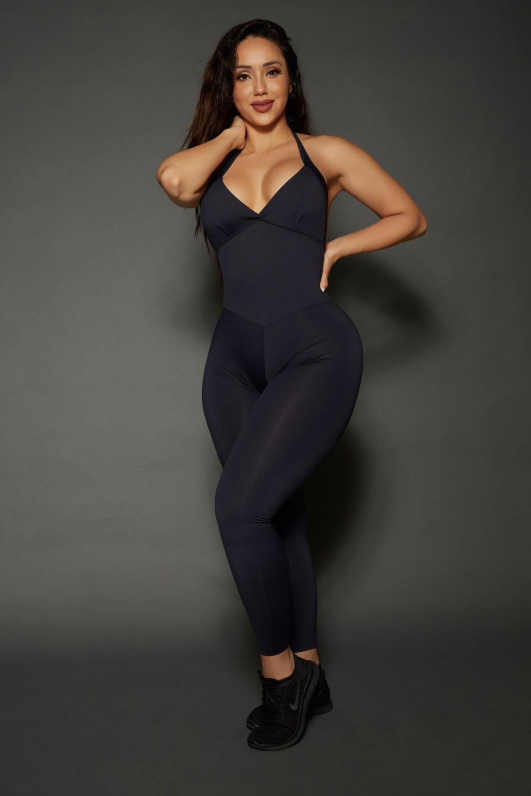 Black Bum Bum Pocket Bodysuit | Brazilian Activewear Romper (Light Supplex)