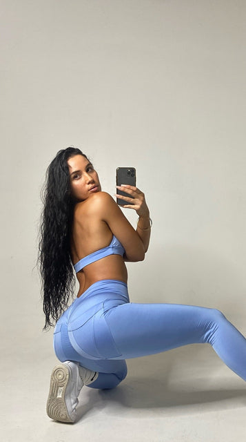 Shiny Blue Bum Bum Pocket Leggings