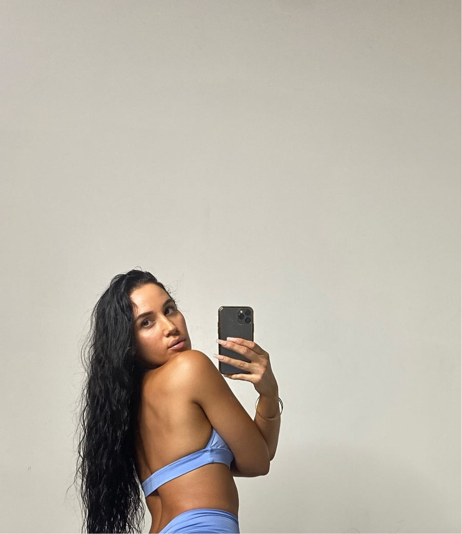 Shiny Blue Backless Top