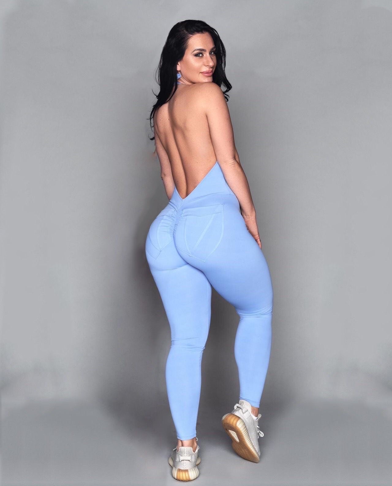 Baby Blue Bum Bum Pocket Bodysuit | Brazilian Activewear Romper (Light Supplex)